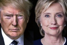 Portraitaufnahme von Donald Trump und Hillary Clinton