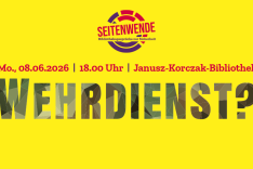 Ein Werbeplakat mit den Daten des Bibliotheksgesprächs am 8. Juni 2026