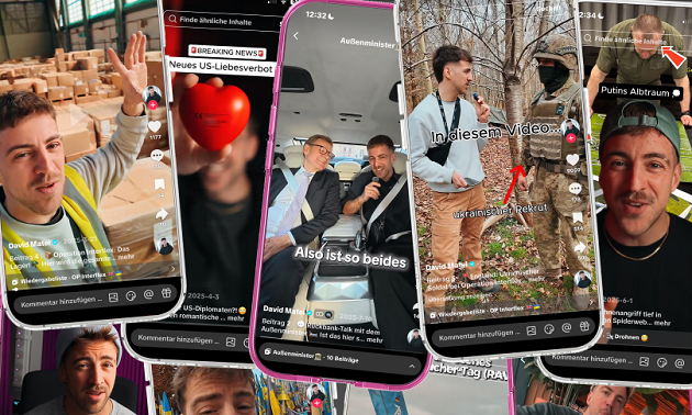 BAKS Das Bild zeigt eine Collage verschiedener Social-Media-Beiträge David Mateis auf Smartphones.