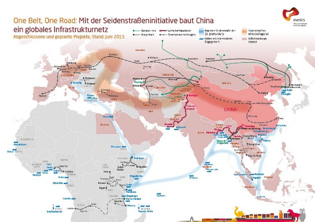 Seidenstraßeninitiative: Karte mit globalen Infrastrukturprojekten der Volksrepublik China