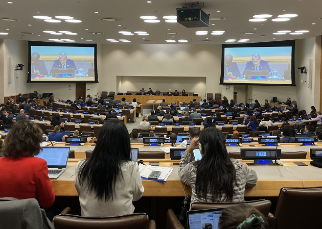 In einem Gremium der Vereinten Nationen sitzen zahlreiche Delegierte in einem Plenum.