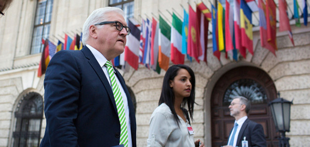 German Foreign Minister Frank-Walter Steinmeier in front of the OSCE headquarters in Vienna