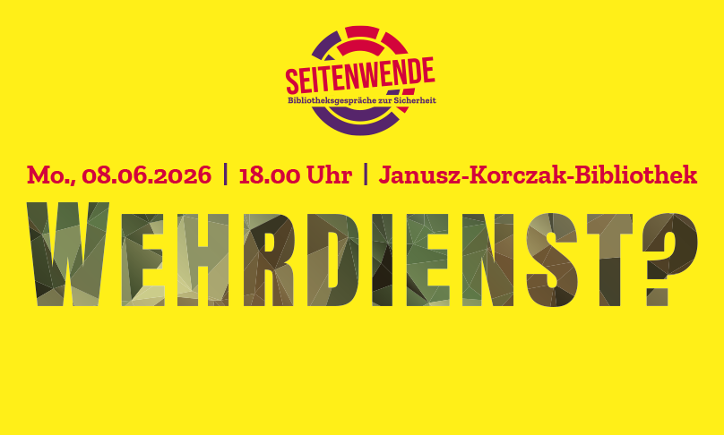 Ein Werbeplakat mit den Daten des Bibliotheksgesprächs am 8. Juni 2026