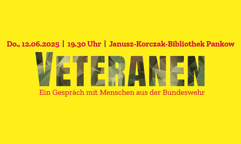 Ein Plakat mit der Aufschrift VETERANEN - Ein Gespräch mit Menschen aus der Bundeswehr mit Angabe des Termins.